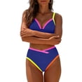 thumbnail image 6 of cocolona Womens High Waisted Bikini Sets V Neck Color Block Two-Piece Swimsuits Vacation Beach Bathing Suit, 6 of 7