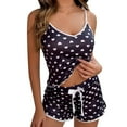 thumbnail image 1 of Gibobby Pijamas para mujer Conjunto de ropa de con tirantes de verano de seda helada para mujer, conjunto de pijama negro con estampado de amor(Negro,XL), 1 of 5