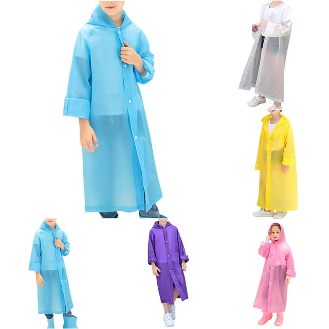 Sentmoon Raincoat with Hood Long Sleeve Lightweight Rain Jacket Boys Solid Color Packable Waterproof Button up Ponchos Boys and Girls for Outdoor Activities Yellow Free Size
