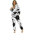 thumbnail image 2 of Women's Cow Onesie Pajamas Outfits Zipper Hooded Pjs Shaggy Long Sleeve Adult Cute Cosplay Thermal Fuzzy Animal Print Winter Zip Up Fleece Funny One Piece Sleepwear Black White Medium, 2 of 5