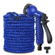 100FT / 150FT / 200FT Magic Stretch Flexible Expandable 3 x Expanding Garden Hose Pipe Natural Triple Layer Light Weight Non Kink with 7 Setting Professional Water Spray Nozzle (100FT)