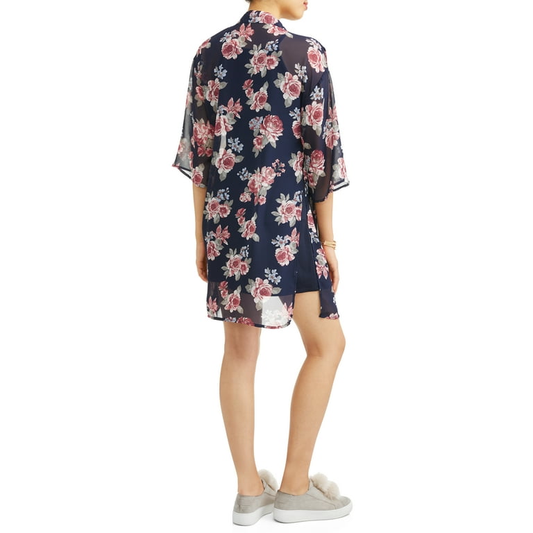 No Boundaries Juniors side slit kimono 2fer with cami dress