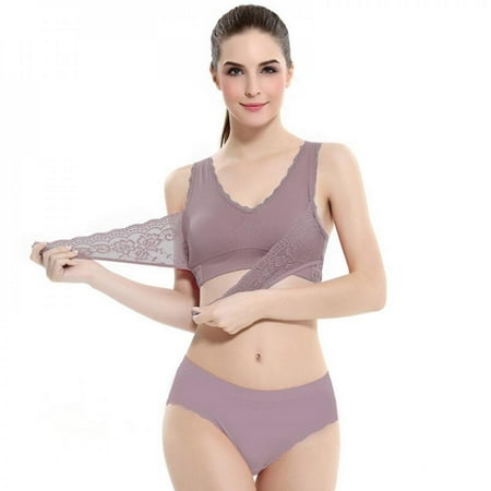 

Women Sports Bra Lingerie Lace Solid Color Cross Side Buckle Without Rims Gathered Sports Underwear Bra
