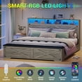 thumbnail image 5 of Farmhouse Queen Bed Frame with Charging Station and LED Lights,Headboard with Storage Rack,Queen Platform Bed Frame with Storage Ottoman, Metal Slats Support,No Box Spring Needed,Oak Gray, 5 of 9