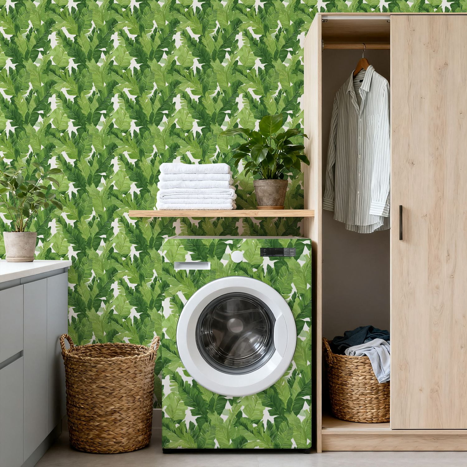 Peel and Stick Wallpaper Tropical Green Leaf Bold Foliage Wall Mural 17.7in x 9.8ft Self Adhesive Removable Wall Paper Renter Friendly Wallpaper for Nursery Bedroom Cabinets