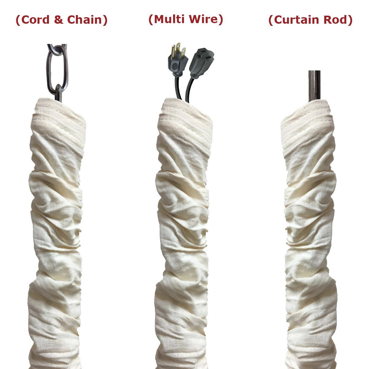 Royal Designs Fabric Cord and Chain cover with Touch Fastener - ideal for covering chandelier chains, wires and cables, Easy to Use, Linen Eggshell