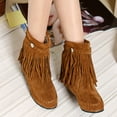 thumbnail image 2 of Fesfesfes Women Ankle Snow Boots Retro Tassels Shoes Casual Fashion Solid Color Frosted Suede Flat Inner Height Boots 39(US:7), 2 of 5