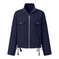 thumbnail image 5 of Womens Zip Up Jacket Roll Tab Sleeve Flap Pocket Drawstring Hem Utility Lightweight Cropped Jackets Women SoftLightweight Fall Jacket Daily Travel Outfits, 5 of 5