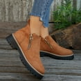 thumbnail image 4 of Womens Platform Ankle Boots 2025 Fashion Casual Side Zipper Round Toe Chunky Mid Heel Walking Booties Winter Fall Brown Size 9, 4 of 7