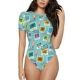 thumbnail image 1 of Saiise Grenouillère à Manches Courtes pour Femmes World Travel1 Motif, Pyjama à Col Rond, Justaucorps Extensible avec Fermeture à Boutons-Pression - XX-Grand, 1 of 7