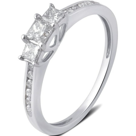 1/2 Carat T.W. 3 stone Princess Diamond 10K White Gold Engagement