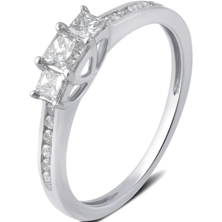 - 1/2 Carat T.W. 3 stone Princess Diamond 10K White Gold Engagement Ring