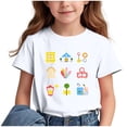 thumbnail image 2 of hengsof Girls Cute Printed Short Sleeve T-Shirt Back-to-School Themed Fashionable Crew Neck Top Sizes 3-15 Years, 2 of 7