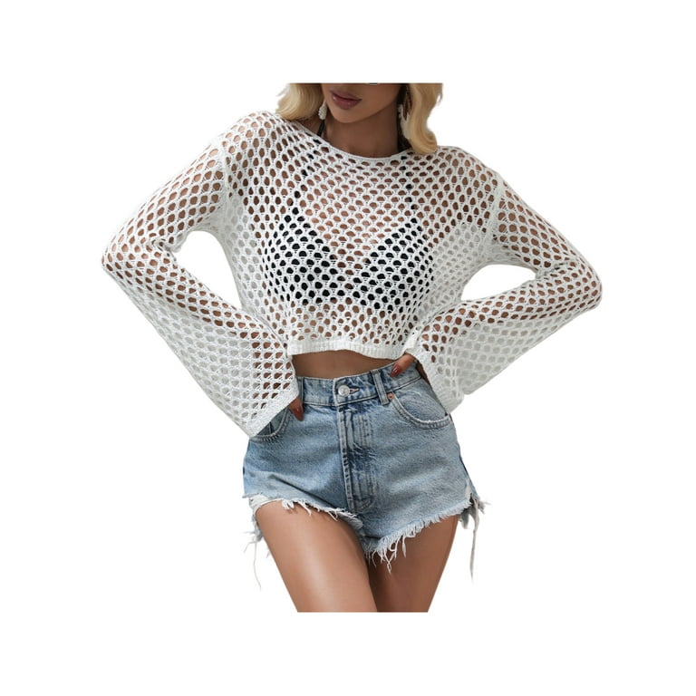 Licupiee Women Sexy Crochet Hollow Out Crop Top Mesh See Licupiee Women Sexy Crochet Hollow Out Crop Top Mesh See
