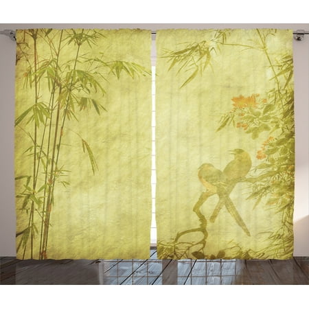 Curtains Ideas curtains birds theme : Bamboo House Decor Curtains 2 Panels Set, Silhouettes Of Birds On ...