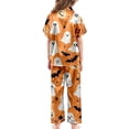 thumbnail image 7 of CONZONE Halloween Pajamas for Toddler Girls Printed Short Sleeve Button Down Tops Shorts with Pants Hallowmas Loungewear Soft 3 Piece Girls Pjs Set Size 3-4 Years, 7 of 7