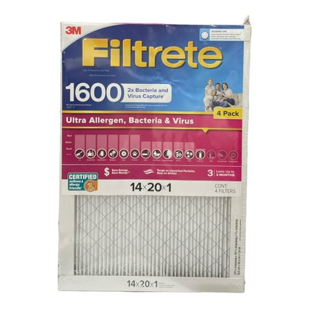 Filtrete 1600 MPR Ultra Allergen  Bacteria & Virus 14x20x1 Filters  4 Pack