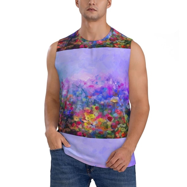 Fotbe Colorful Purple Cosmos Flower Men's Camiseta sin Mangas Estampada para Hombres, Playera Casual para Gimnasio, Entrenamiento, Playa-Large
