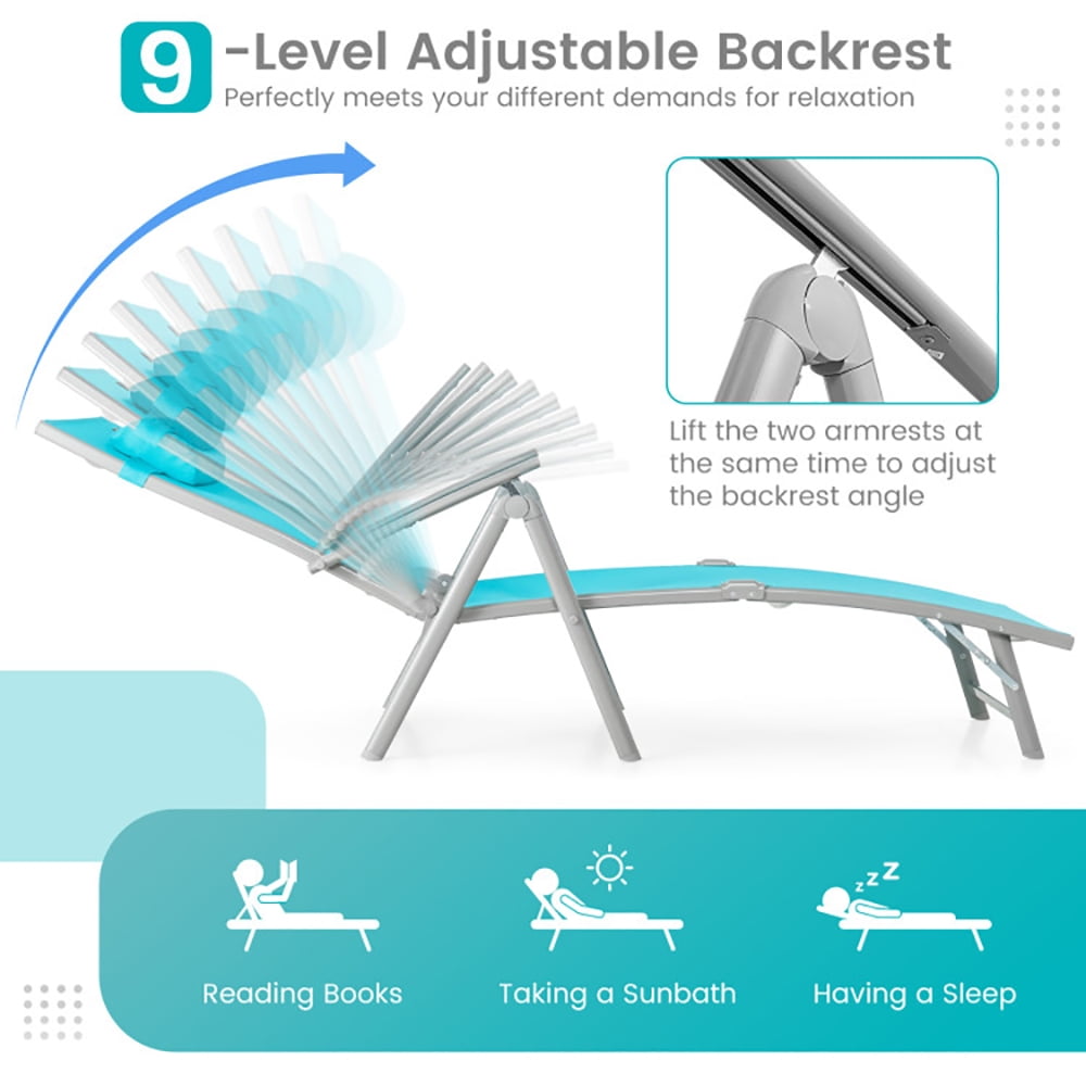Aimee Lii Folding Chaise Lounge Chair Outdoor Reclining Chair for Backyard, Patio Loungers, Tuiquoise