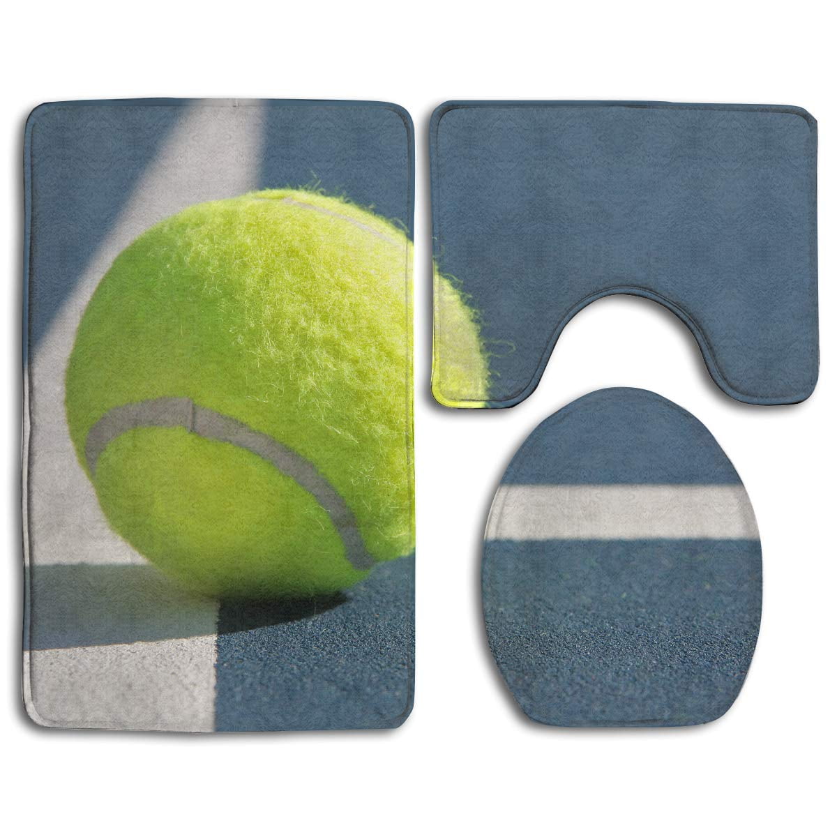 GOHAO Tennis Ball 3 Piece Bathroom Rugs Set Bath Rug Contour Mat and Toilet Lid Cover