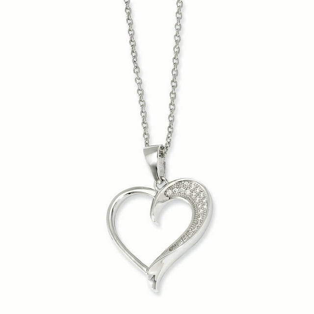 Sterling Silver & CZ Brilliant Embers Polished Heart Necklace 18 Inch