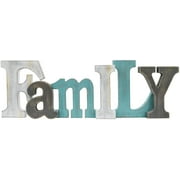 Morning View Teal Family Wooden Letters Sign, Decorative Family Wood Block Word Signs Cutout Sign Block Letters Free Standing Wooden Word Family Sign Hanging Cutout Word Sign Wall Decor