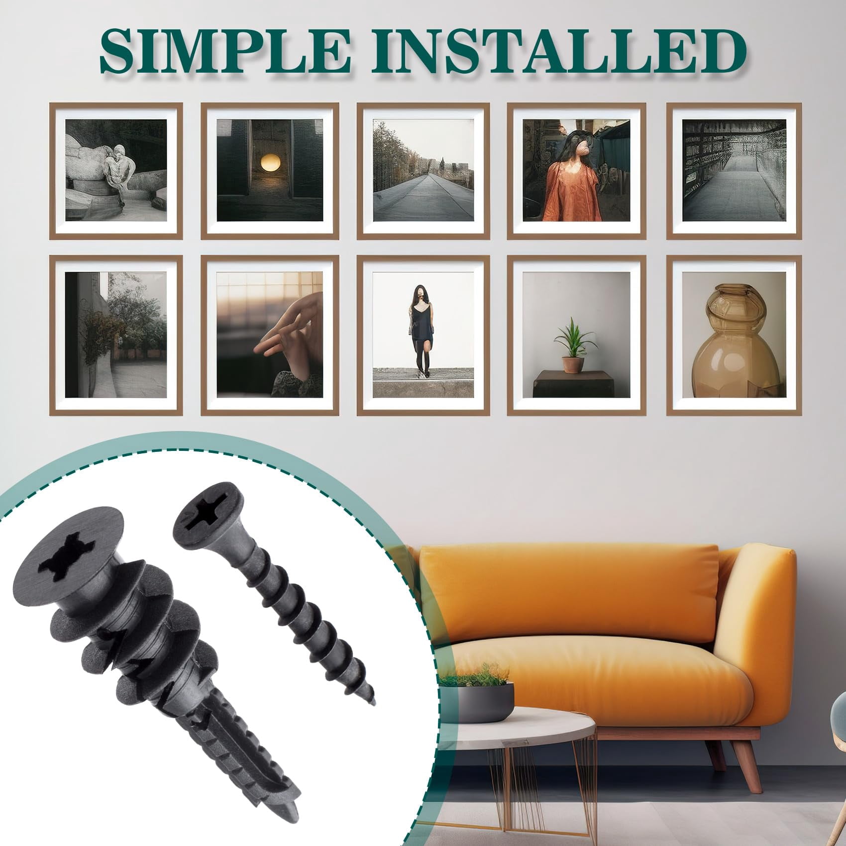 10 Pcs Self Drilling Drywall Anchors with Screws Kit, No Pre Drill Hole Required Wall Anchors for Drywall, Heavy Duty Drywall Anchors (Black)