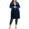 thumbnail image 2 of Agnes Orinda Women's Plus Size Long Cardigan Open Front Velvet Blazer Jackets 2X Dark Blue, 2 of 6