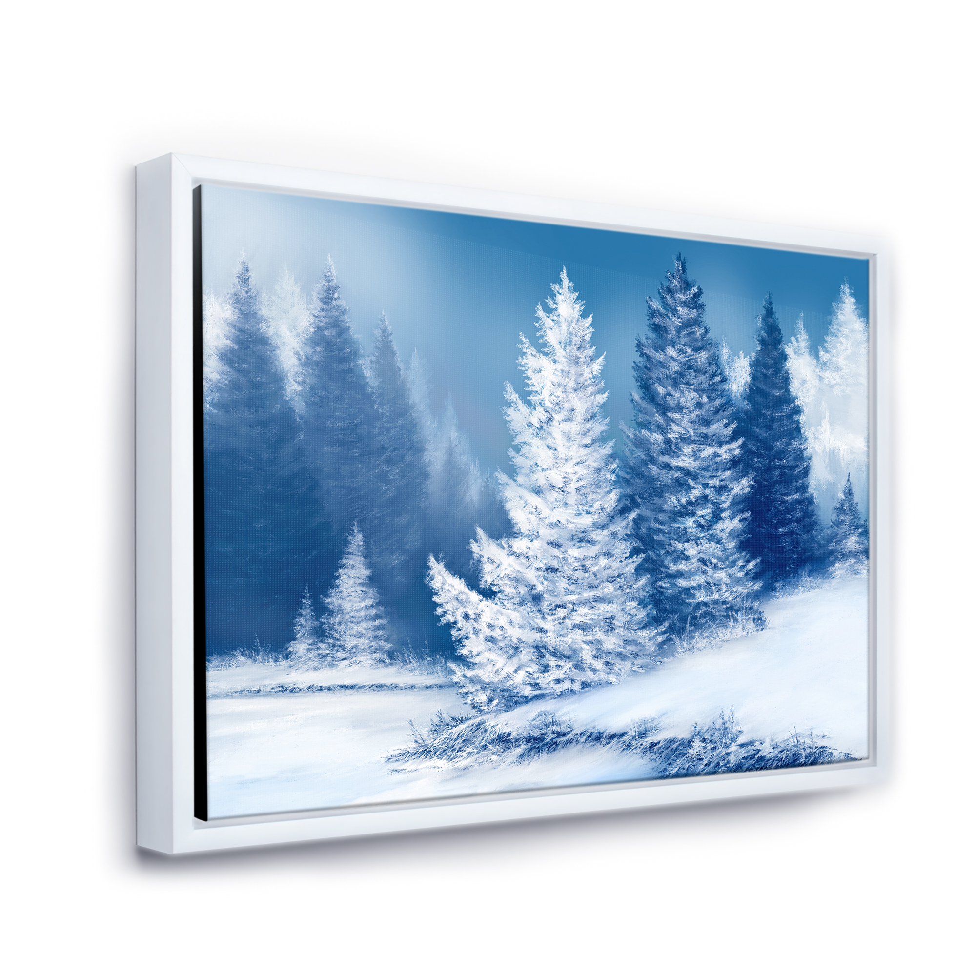 Snow Covered Trees With Dreamlike Spruce Forest 32 in x 16 in Framed Painting Canvas Art Print, by Designart