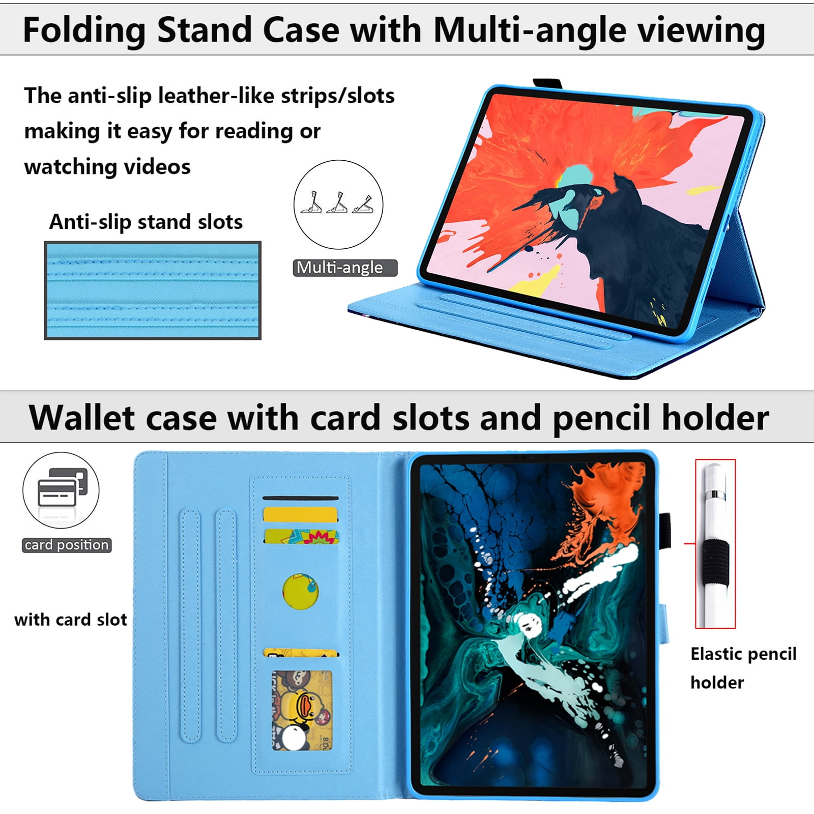 Allytech for Apple iPad 10th Generation 10.9" Case 2022 with Stand Pencil Holder Card Pockets [Auto Wake/Sleep] Slim PU Leather Magnetic Smart Folio Wallet Soft TPU Shockproof Cover, Blue Sea Beach