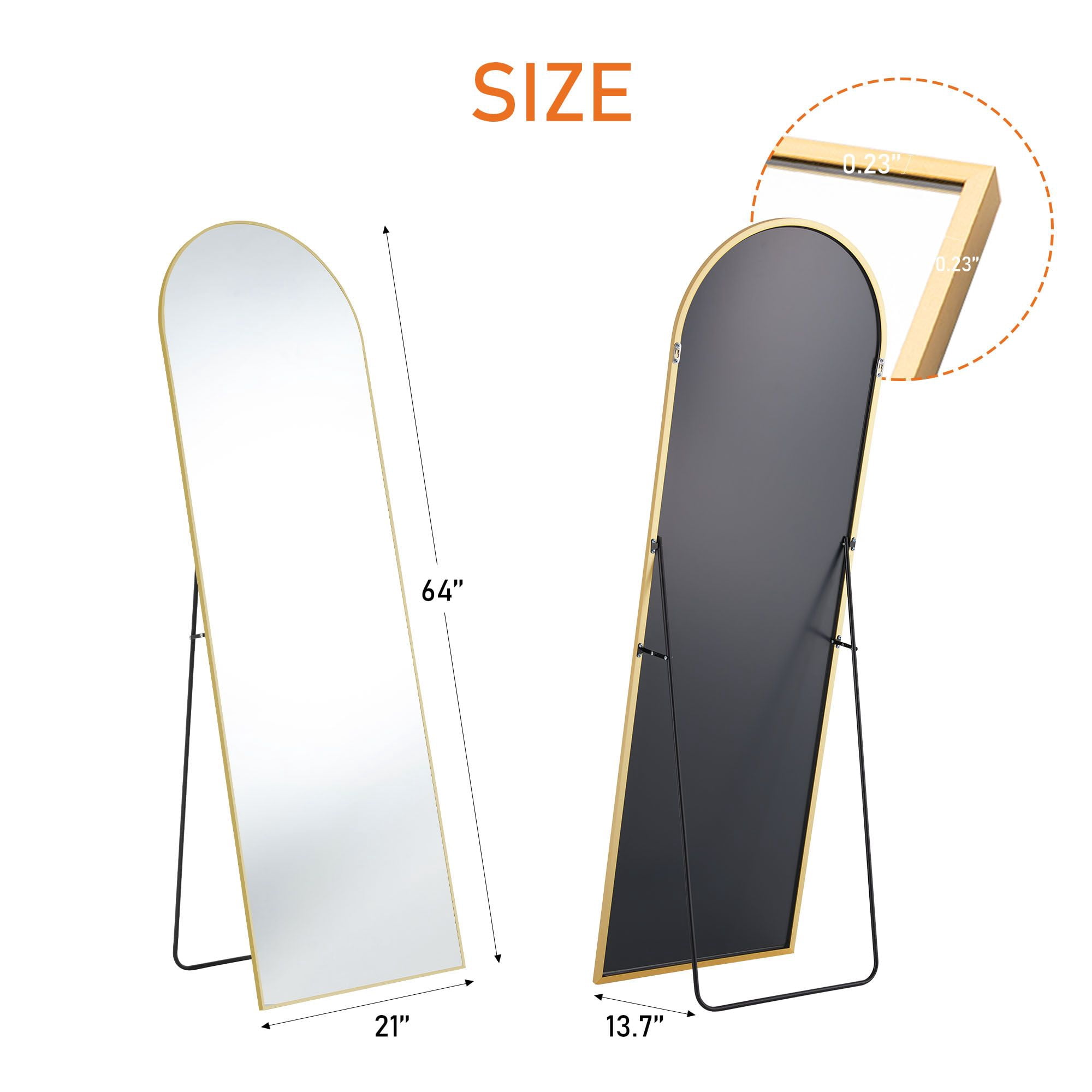 64"x21" Full Body Wall Mirror Standing Hanging or Leaning Wall-Mounted Mirrors with Stand Aluminum Alloy Frame Living Room