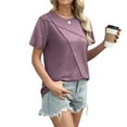 thumbnail image 6 of DPTALR George Women's Pleated Crew Neck Short Sleeve Loose Fit Lightweight Casual Summer Fashion T-Shirts,Purple,Size L, 6 of 8