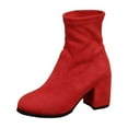 thumbnail image 3 of THDHVS Ankle Boots for Women,Womens Shoes,Women's Fashion Casual Fashion Comfortable Plus Size Short Boots Solid Color Round Toe Mid-Heel Ankle Boots Red, 3 of 10