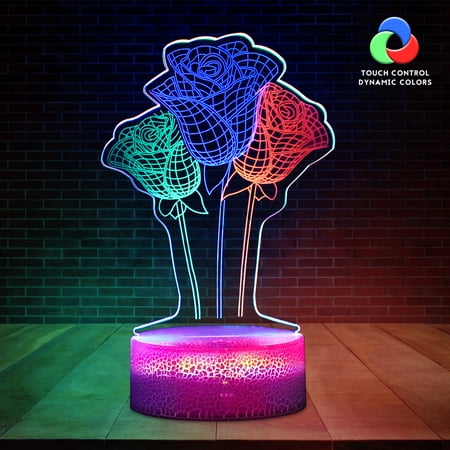 

LETOUR 3D Rose Lamp 7 Colour Changing Touch Night Light Decoration for Chrismas Gifts(Rose Flower)