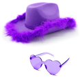 thumbnail image 1 of Set de accesorios: Sombrero vaquero morado de novedad 4E con gafas de sol, 1 of 9