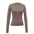 thumbnail image 4 of GEWSEY Womens Long Sleeve T-Shirts Trendy Basic Fitted Compression Going Out Crop Tops Fall Fashion Y2K Clothes 2025 Outfits (Brown, XS), 4 of 4