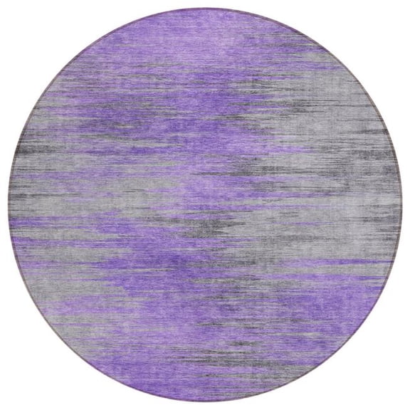 HomeRoots 587172 8 ft. Round Abstract Washable Indoor & Outdoor Area Rug, Purple, Gray & Charcoal