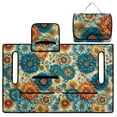 thumbnail image 4 of COEQINE Fold-and-Carry Golf Cart Seat Cover, Bag-Style Handle for Easy Carry, Universal Fit Quilted Padding, 4 Pockets, Fits for EZGO Yamaha Club Car, Bohemian Flower Teal Gold, 4 of 8
