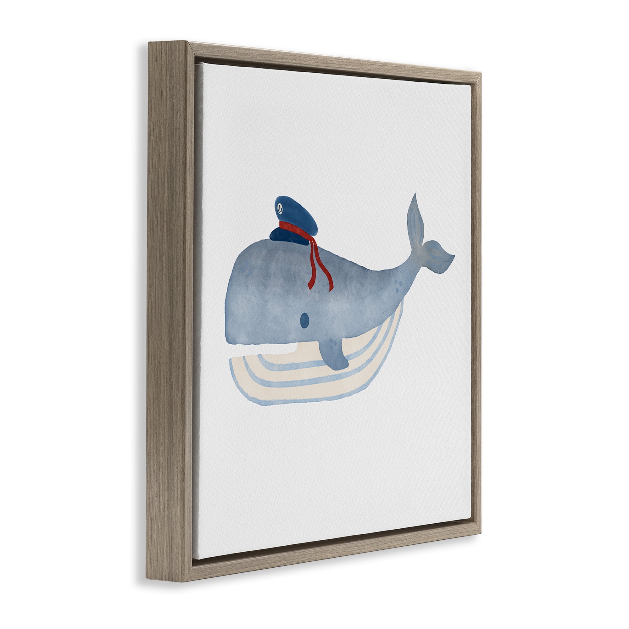 Stupell Industries Captain Whale with Hat Animals Painting Brown Floater Framed Canvas Art Print Wall Art, 18 x 18