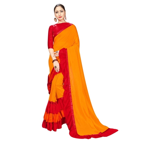 Sarees For Women Georgette Ruffle - Frill Saree || Ethnic Indian Gift Traditional Wedding Gift Sari with Unstitched Blouse