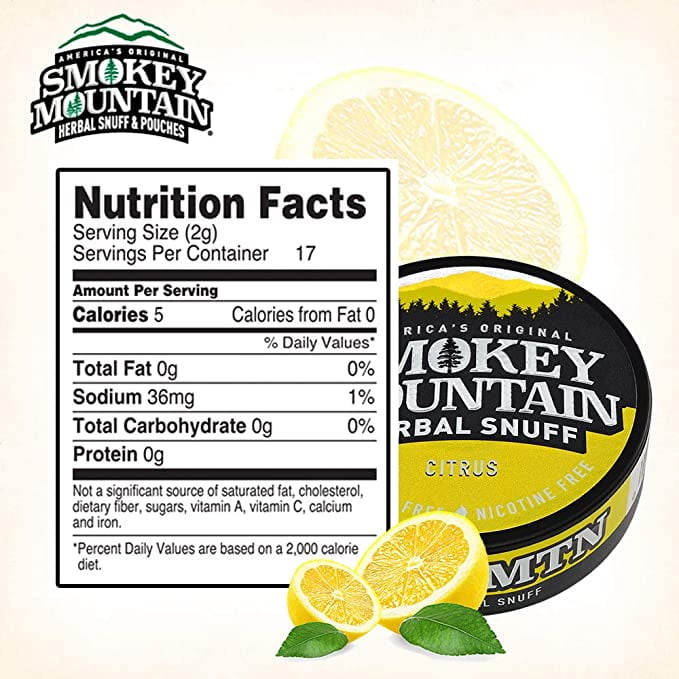 Smokey Mountain Herbal Long Cut – Citrus – 5 Can Box - Tobacco Free and  Nicotine Free Snuff