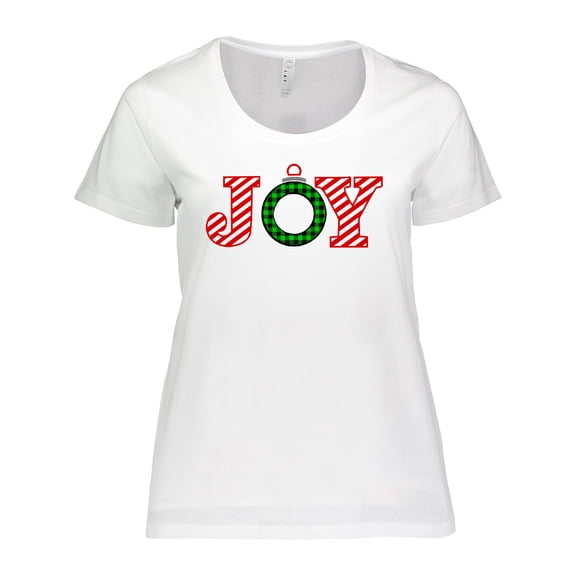 Inktastic Joy Christmas Ornament with Candy Cane Stripes Women's Plus Size T-Shirt