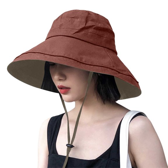 Wdgfv Women Wide Brim Sun Hats Metal Wired Edge Summer UV Protection Beach Fishing Hat for Hiking Garden Travel Chin Strap Brick Red M