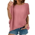 thumbnail image 2 of Gyedtr Tops For Women Going Out Tops For Women Fashion Women Summer Solid Top Round-Neck Short Sleeve Side Slit Casual T-Shirt Blouse Womens Plus Size Tops OnXXXXL(4XL), 2 of 8