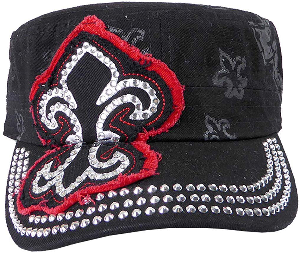 Embroidered Silver Cat on Black Cadet Hat Military Cap 