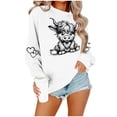 thumbnail image 5 of ersvoioy Womens Cow Print Sweatshirt Crewneck Loose Fit Long Sleeve Hoodless Pullover for Fall White XL, 5 of 6
