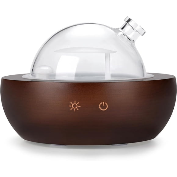 Kakoda Diffuseur d'Huiles Essentielles en Verre, Base en Bois Véritable, Diffuseur d'Aromathérapie Amélioré 2024, Humidificateur Diffuseur d'Arômes, Lumière LED en 7 Couleurs, Adapté pour Maison Bureau Chambre-Marron