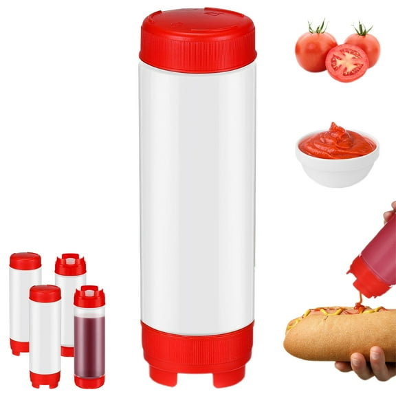 XKHBDL Double Headed Bottle, Refillable Plastic Squeeze Bottles with Large Valve Dispensers - Ideal for Ketchup, Mustard, Barbecue Sauce, and Syrup, Easy to Use
