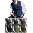 thumbnail image 4 of Chaleco De Un Solo Pecho Con Cuello En V Patrón De Cuadros Chaleco Casual De Moda Delgado Para Hombres Azul XXL, 4 of 6