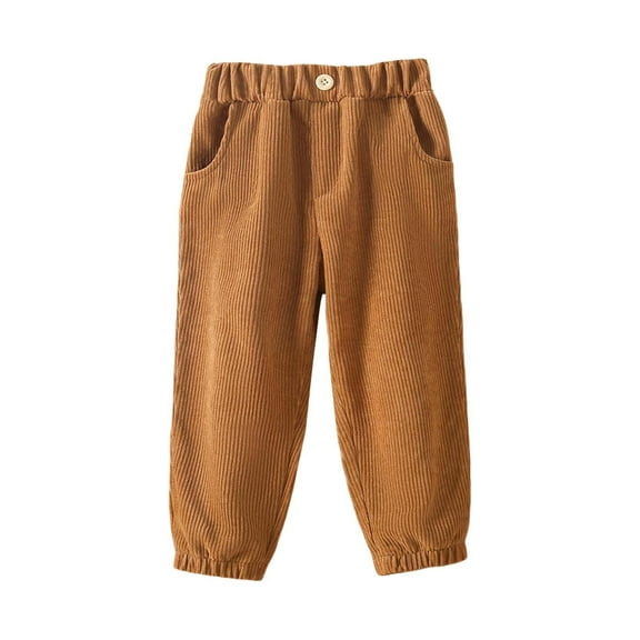 Toddler Girls Corduroy Pants Kids Soft Casual Long Pants With Elastic Waist Clothes Brown Size 3-4T